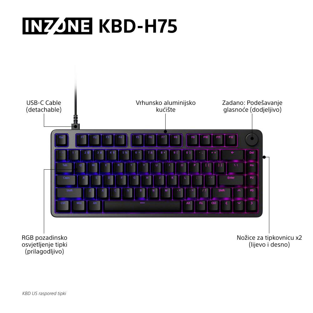Tipkovnica SONY INZONE KBD-H75 crna